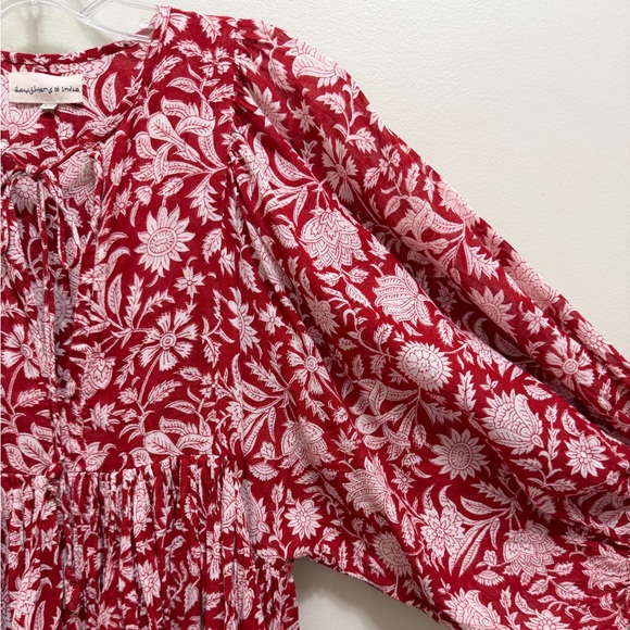 Daughters of India Kyra Mini Dress Balloon Sleeve in Saffron Floral Red Size XS - Picture 6 of 11